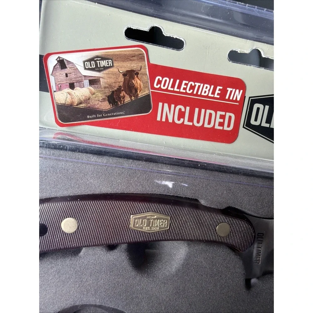 Old Timer Knife Limited Edition Cigar Collectible Tin Case Cow Barn Country 3 Pc